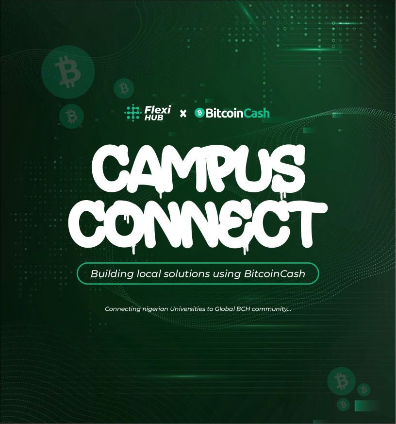 Campus Connect poster showing the FlexiHub and BitcoinCash logos